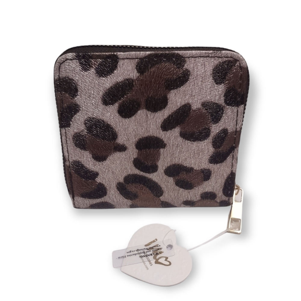 Zippered Leopard Printed Coin Purse 4 x 4.5"